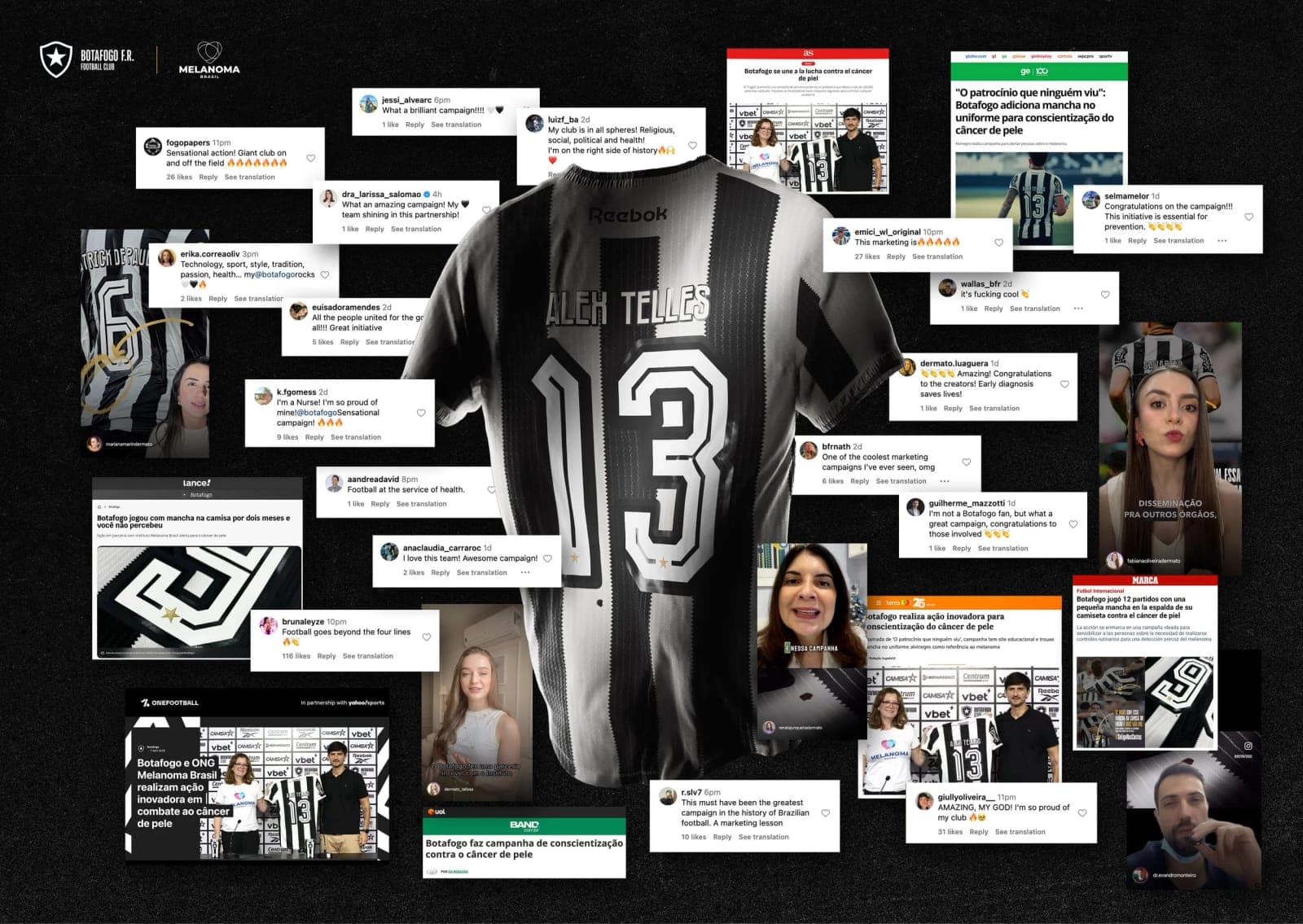 Board of social media comments, news stories and creator videos around Alex Telles’s number 13 shirt